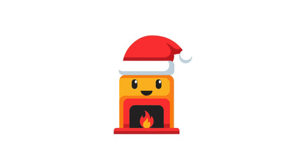 Cute Christmas Fireplace Character Wearing Santa Hat