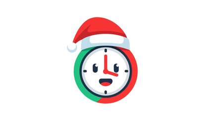 Cute Christmas Clock Character with Santa Hat - Vector Illustration