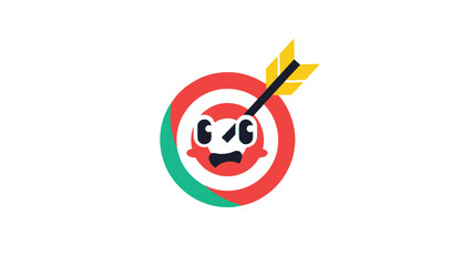 Cute Target with Arrow and Funny Face Vector Illustration