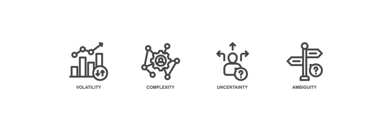 VUCA concept icon illustration contain volatility, complexity, uncertainty and ambiguity. 