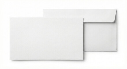 Clean white envelopes, one open and one closed, providing a versatile backdrop for communication, business correspondence, or elegant event invitations, set against a pristine white background