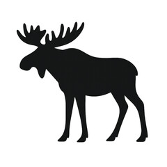 A simple black and white deer silhouette illustration showing a wild animal with antlers in a clean vector style