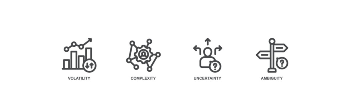 VUCA concept icon illustration contain volatility, complexity, uncertainty and ambiguity. 