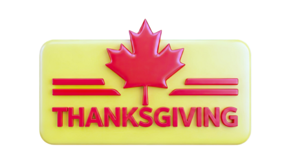 Canadian Thanksgiving 3D Emblem with Maple Leaf and Text