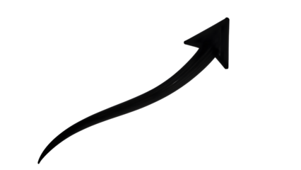 A sleek black arrow curves upward signifying progress and growth on a dark background