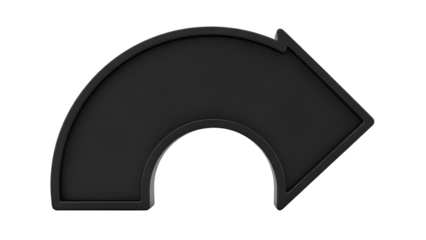 a black arrow curving upwards to the right with a sharp point