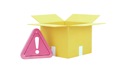Exclamation Mark Warning Sign Next to Open Cardboard Box