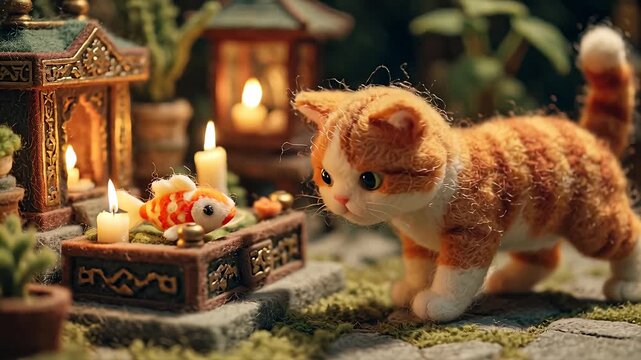 Enchanting Cat Adventure - A Whimsical Journey Through a Miniature World.