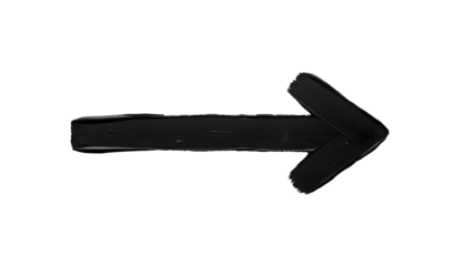 A bold black arrow painted with a textured brush stroke on a black background