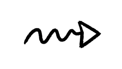 A hand drawn arrow with a wavy shaft points right