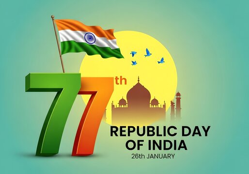 Celebrating India's 77th Republic Day with Pride, Unity, Honor, and Patriotism on 26th January, Waving the Tricolor High in Spirit
