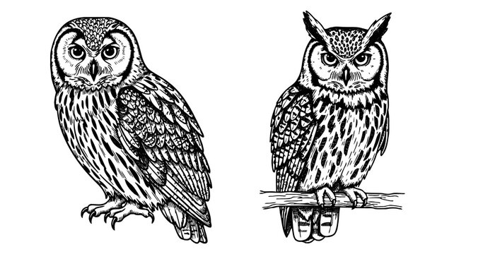 Owl engraving illustration for wisdom and education branding
