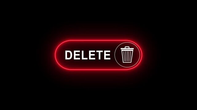 Confident businessman presses glowing 'DELETE' button with trash icon, signifying data removal or system cleanup symbol animation. Motion graphics of delete icon concept