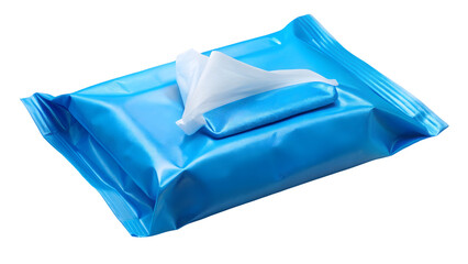 A blue package of wet wipes on a black background