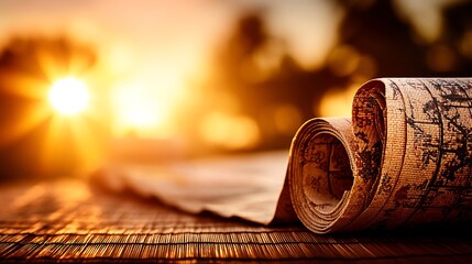 Rolled Art Print and Stamped Kraft Paper on Wooden Surface