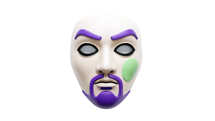 Stylized Face Mask with Purple Accents and Green Spot
