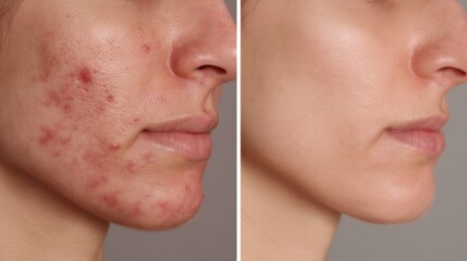 Obraz premium Before and After Skin Treatment for Acne Scars and Clear Skin