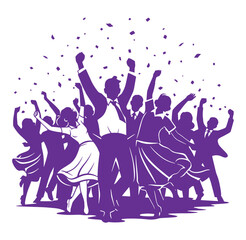 Fototapeta premium purple silhouette of a group of people celebrating with confetti