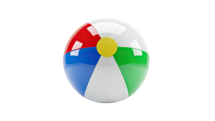 Beach ball with red, blue, green, and white panels and yellow center