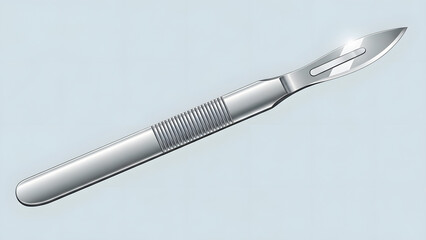 High quality 3D illustration of a stainless steel surgical scalpel isolated on a light gray background