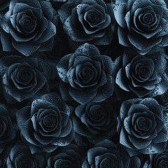 3d rendering of many black roses covered by water drops. Flat lay of minimal flower style concept , vector style simple color
