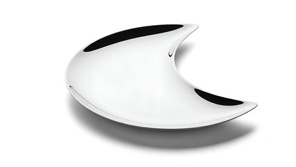 Crescent-shaped dinner plate displayed isolated on a clean surface from a high viewpoint