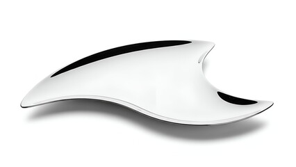 Silver crescent-shaped dinner plate displayed isolated on a clean surface viewed from above showcasing its elegant design and subtle shadow