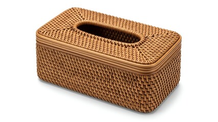 Rattan tissue box cover with woven texture displayed on a plain surface