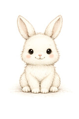 Obraz premium Cute white bunny rabbit illustration isolated on white background featuring pink ears and a happy cartoon style for Easter holiday art