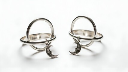 Two festive napkin rings with crescent charms displayed on a surface