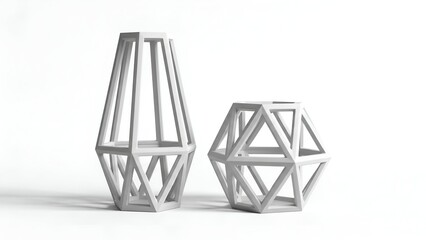 Two geometric lantern figurines in matte finish displayed together on a plain surface