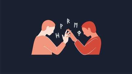 Two people in deep conversation with letters floating between them