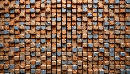 Unique Pattern of Colorful Cubes Forming a Decorative Wall Surface in Warm Tones