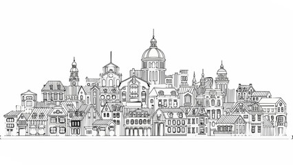 Fototapeta premium Detailed Cityscape Skyline with Historic Buildings