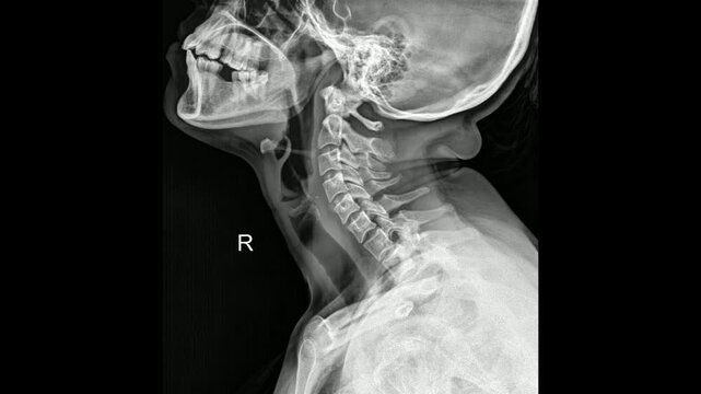 Lateral Neck X-ray Showing Skull, Cervical Spine, Anatomy