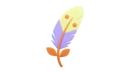 3D Render of a Stylized Feather with Yellow, Purple, and Orange Sections