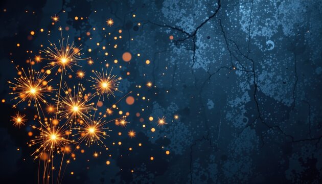 Sparkling Fireworks Display on Dark Background with Textured Surface for Celebration and Festivity Themes