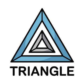Blue and gray triangle shape with black outline and text  geometric symbol icon
