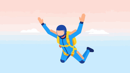 Skydiver in mid-air with parachute open and arms outstretched. © Abhinaya Project