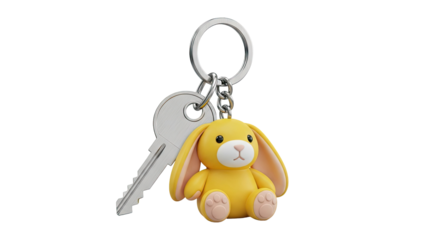 Yellow Bunny Keychain with Silver Key