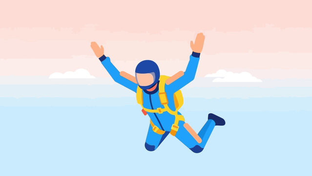 Skydiver in mid-air with parachute open and arms outstretched.