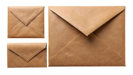 Three brown envelopes of different sizes are arranged on a black background.