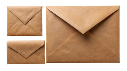 Three brown envelopes of different sizes are arranged on a black background.