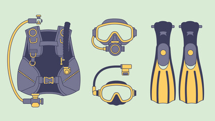 Scuba diving equipment set with mask and flippers. © Abhinaya Project