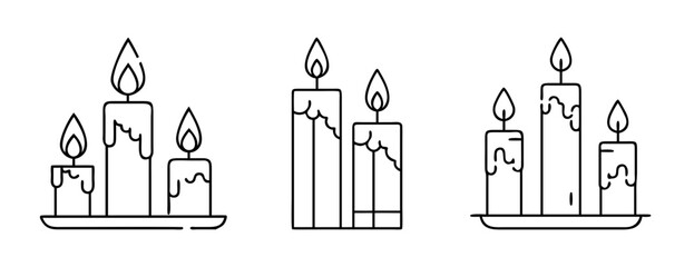 Obraz premium Outline burning candles with melted wax depicted in three unique sets
