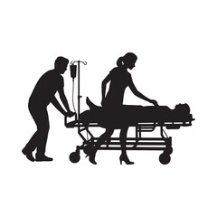 medical staff transporting a patient on a hospital gurney © Sakender