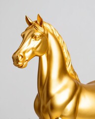 Majestic golden horse sculpture art gallery decorative item minimalist environment close-up elegance and luxury