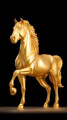 Majestic golden horse sculpture artistic studio 3d artwork dark background captivating concept