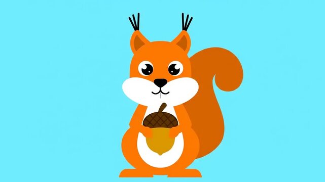 Cartoon Squirrel Holding Acorn on Blue Background.