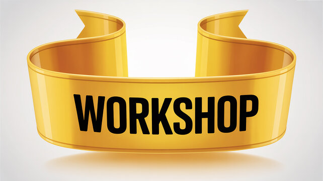 Golden Ribbon Banner With Black Text Workshop On White Background image photo